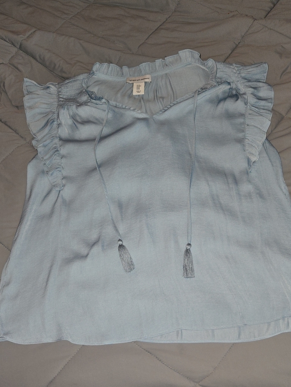 cupcakes & cashmere Light Blue Ruffle Tie-Front Camisole
